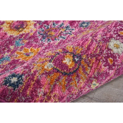 Fuchsia Floral Geometric Synthetic Runner Rug 1'10" x 6'