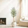 Artificial Olive Trees  - Realistic Faux Plants with Wood Trunks in White Planters for Living Room & Home Deco - 3 of 4