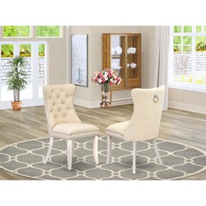 East West Furniture DAP2F23 Dallas Parson Kitchen Chairs - Button Tufted Nailhead Trim Beige Red faux Leather  Dining Chairs, Set of 2, linen white - 1 of 4