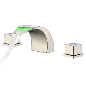 Sumerain Waterfall Widespread LED Bathroom Sink Faucet with 2 Knob Handle, Brushed Nickel - 1 of 4
