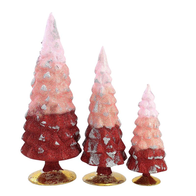 Cody Foster 11.75 In Red Glitter Gradient Trees Christmas Valentines Set/3 Decorative Village Decor Mantle Holiday Tree Sculptures, 3 of 4