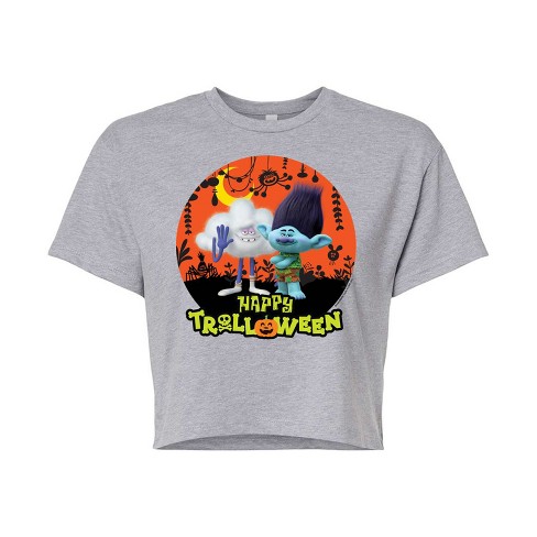 Women's - Trolls - Happy Trolloween Branch and Cloud Guy Cropped Graphic T-Shirt - image 1 of 4