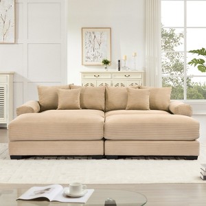 Aukfa Oversized 92" Modular Corduroy Sofa Set - Reversible Sectional Couch with Ottoman, Fabric Upholstery for Living Room - 1 of 4