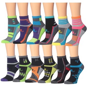 Tipi Toe Women's 12-Pairs Running & Athletic Power Stripe Storm Patterned Sports Performance Ankle/Quarter Socks - 1 of 1