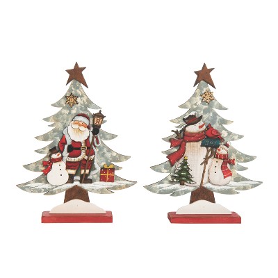 Transpac Plywood Silver Christmas Tree Decor Set of 2 Decorative Objects Tree Sculptures Wood Multicolored Tabletop Indoor Use  Spot or Wipe Clean