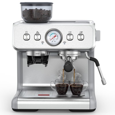 Kismile Espresso Machine 15 Bar, Semi-Automatic Espresso Maker with Bean Grinder and Milk Frother Steam Wand, for Cappuccino, Latte, Stainless Steel