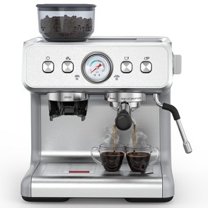 Kismile Espresso Machine 15 Bar, Semi-Automatic Espresso Maker with Bean Grinder and Milk Frother Steam Wand, for Cappuccino, Latte, Stainless Steel - 1 of 4