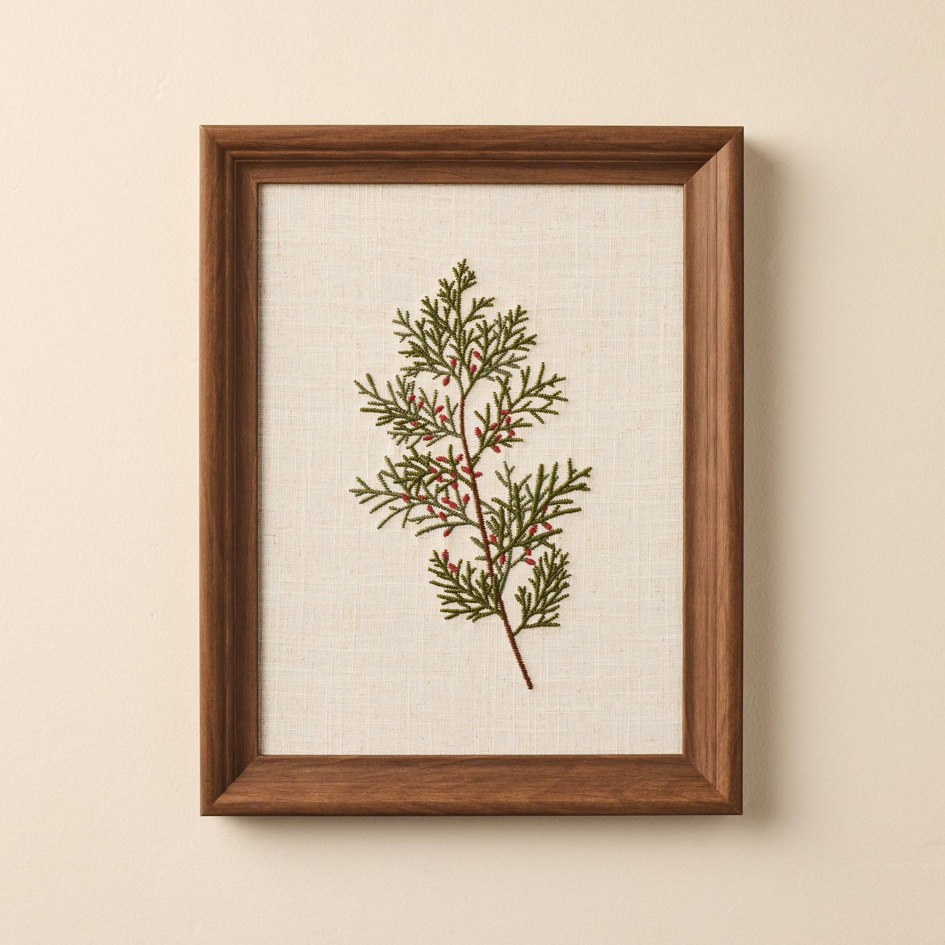 14"x11" Christmas Sprig on Flax Linen Wall Art - Hearth & Hand™ with Magnolia