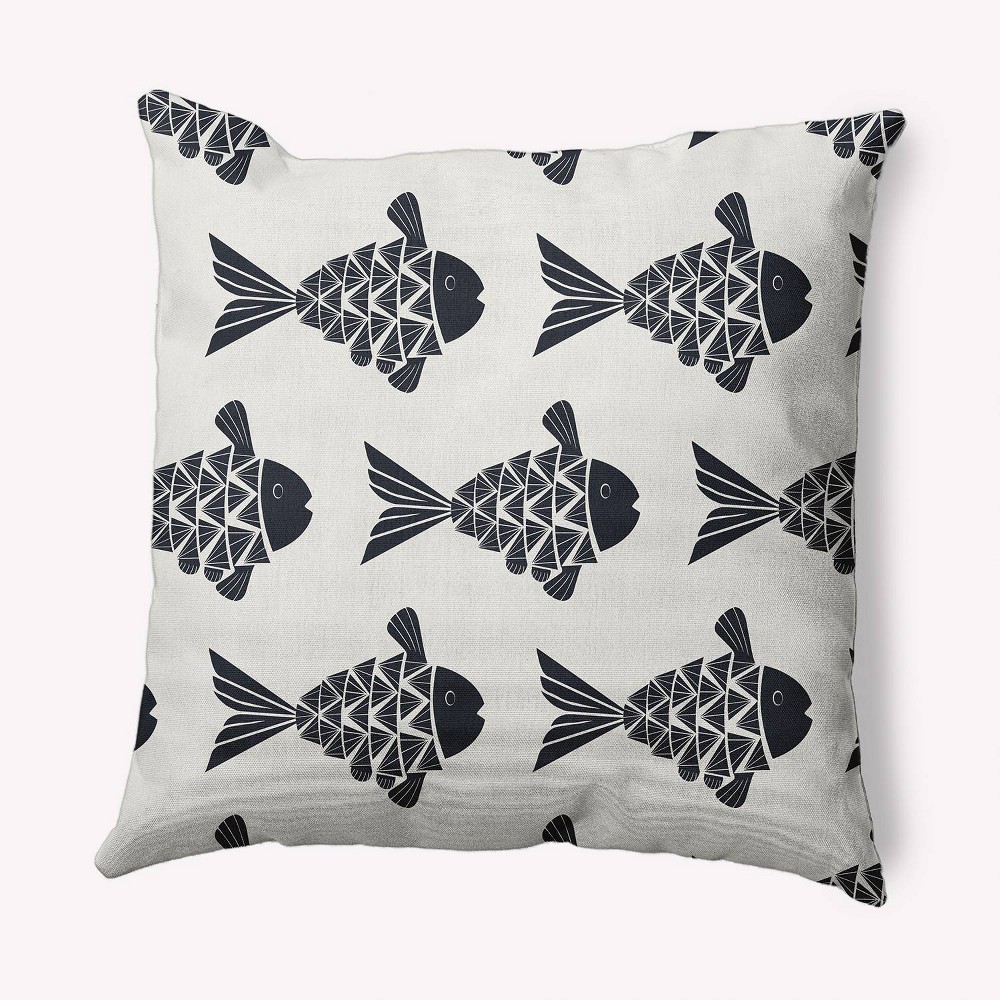 Photos - Pillow 16"x16" Fish Tales Square Throw  Blue/White - e by design