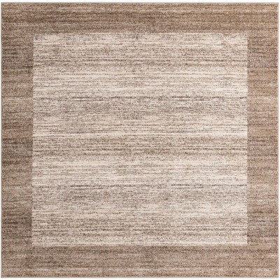 Del Mar Modern Square Washable Beige & Brown Rug, 8'x8'
