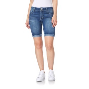 WallFlower Women's Luscious Curvy Denim Shorts Mid-Rise Bling Insta Stretch Juniors (Available in Plus Size) - 1 of 3