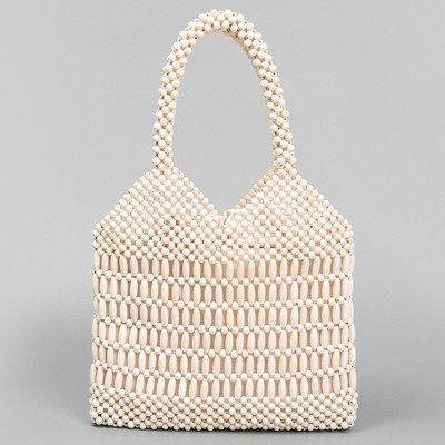 Сумки Alilang Beaded Tote Bag Structured Wooden Bead Handbag Open Weave Large Shoulder Bag Lightweight Carryall Purse - White — фото 2
