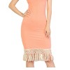 Slickblue Women's Ribbed Halter Neck Midi Dress with Fringe Hem, Stretch Knit Fit, Black/Flamingo/Stone, Size S-L - 3 of 4