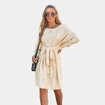 Women's Belted Cream Mini Sweater Dress - Cupshe