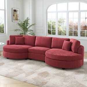 3-Seater Sofa, Chenille Upholstered Curved Sofa Couch with 2 Throw Pillows for Living Room - ModernLuxe - 1 of 4