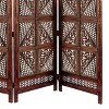 Benzara Traditional Four Panel Wooden Room Divider with Hand Carved Details Antique Brown - 3 of 4