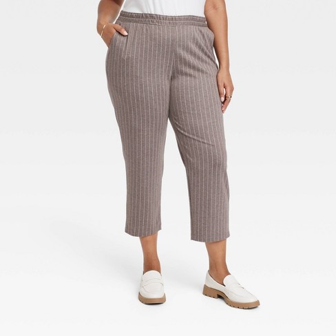 Women's High-Rise Regular Fit Tapered Ankle Knit Pants - A New Day™ Taupe  Pinstriped 1X
