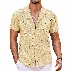 COOFANDY Mens Beach Shirt Short Sleeve Button Down Shirts Casual Cuban Collared Summer Vacation Tropical Shirts - 1 of 4