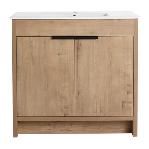 Bencmate Bathroom Storage Cabinets, Bathroom Vanity,36 Inch Bathroom Vanity with White Ceramic Sink, Freestanding Bathroom Sink Cabinet with 2 - 1 of 2