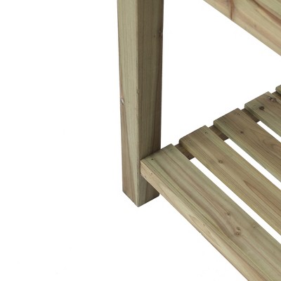 Natural Fir Wood Raised Garden Planter with Shelf, 34in