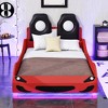 Twin Size Race Car-Shaped Platform Bed with LED Light and Upholstered Backrest for Kids Bedroom - 2 of 4