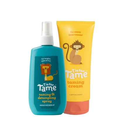T is for Tame - Hair Taming Cream & Detangling Spray Duo for Kids & Toddlers, Natural Anti-Frizz & Knots, All Hair Types, 2 ct