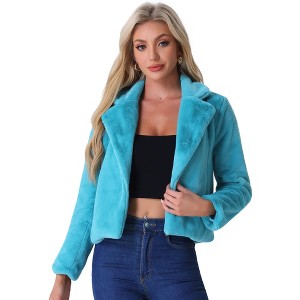 INSPIRE CHIC Women's Autumn Winter Cropped Notch Lapel Faux Fur Fluffy Jacket - 1 of 4