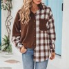 Women's Plaid Long Sleeve Shirt Loose Fit Casual Button Down Top Front Pocket Shirt - 4 of 4