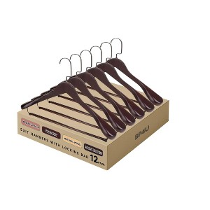 BP4U Premium Wide Shoulder Wooden Suit Hangers, Heavy-Duty Non-Slip Solid Wood Coat Hangers with Locking Bar for Suits & Coats - 1 of 4