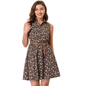 INSPIRE CHIC Women's Floral Sleeveless Half Placket Mini Belted Summer Dress - 1 of 4