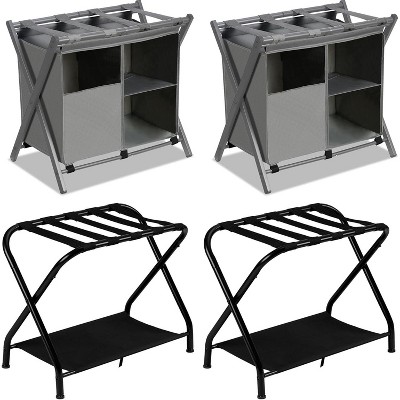 Heybly Luggage Rack,Pack of 2,Steel Folding Suitcase Stand with Storage Shelf for Bedroom, Hotel