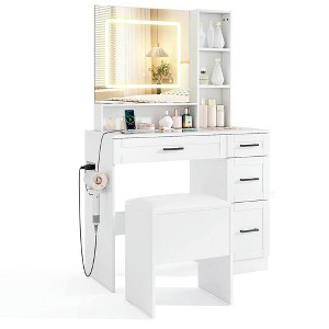 Resenkos Dressing Desk - 3 Color Lighting Modes, Hair Dryer Stand, Vanity Table - White - 1 of 4