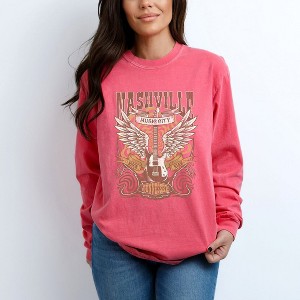 Simply Sage Market Women's Nashville Guitar Wings Long Sleeve Garment Dyed Tee - 1 of 4