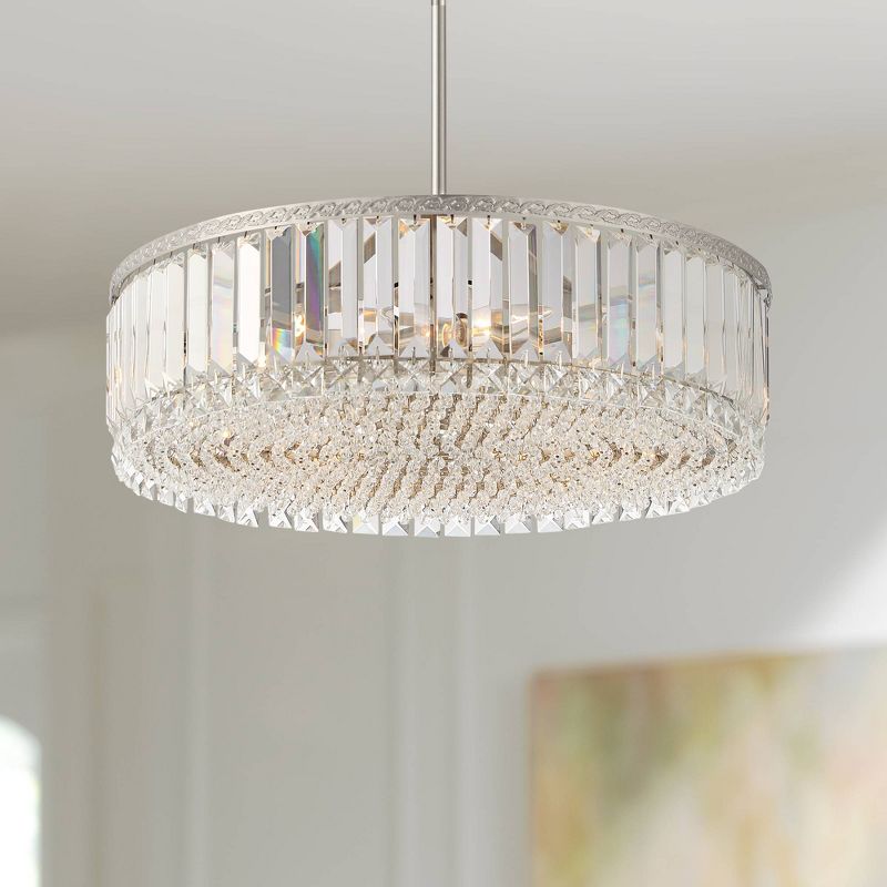 Stiffel Brushed Nickel Drum Pendant Chandelier 20 1/4" Wide Modern Clear Crystal 5-Light Fixture for Dining Room House Entryway, 2 of 10