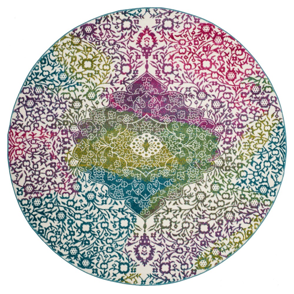 6'7inx6'7in Round Tyeis Loomed Rug Ivory/Fuchsia Round - Safavieh