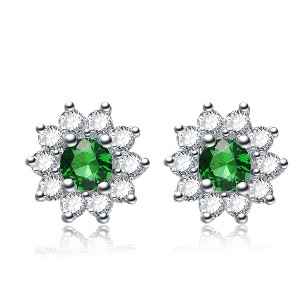 Guili Emerald Luster Cubic Zirconia Sterling Silver Rhodium Plated Round Cut Elegant Stud Earrings with a Classic Vintage Appeal Style - 1 of 3