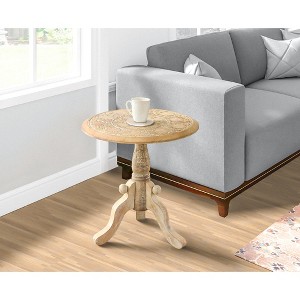 Royal Hampton Intricately Carved Round Top Mango Wood Side End Table with Pedestal Base, White - - 1 of 4