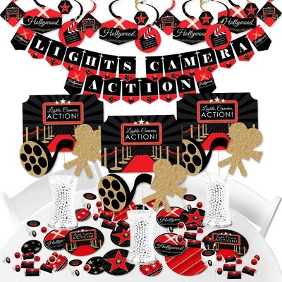 Big Dot of Happiness Red Carpet Hollywood - Movie Night Party Decor and Confetti - Terrific Table Centerpiece Kit - Set of 30