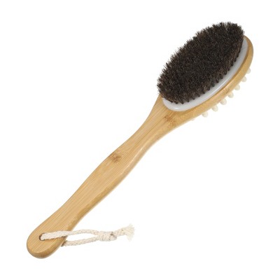 Unique Bargains Double-Side Long Handle Bath Brush for Shower 13.78"x3.03" Deep Brown 1 Pc