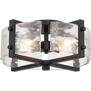 Possini Euro Design Adri Modern Ceiling Light Flush Mount Fixture Black 16 1/2" Wide Black 4-Light Textured Glass for Bedroom Kitchen Living Room Home - 1 of 4