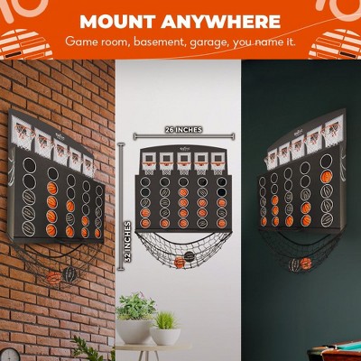 SWOOC Games - Low Post Lineup | Wall Mounted Giant Basketball 4 In A Row w/ 5  Games | Basketball Hoop For Room Wall Games | Mini Game Room Games