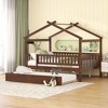 NicBex Full Size Bunk Bed Classic House Shape Loft Bed Draggable Design Pine Bed Frame with Wheels and Guardrails, No Box Spring Required - 2 of 4