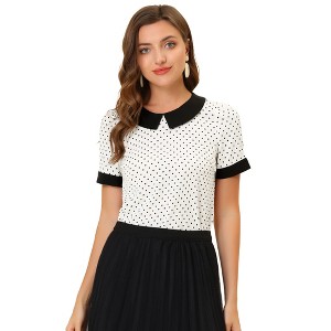 INSPIRE CHIC Women's Peter Pan Collar Keyhole Back Vintage Polka Dots Blouses - 1 of 4