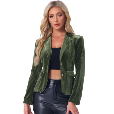 INSPIRE CHIC Women's Notched Lapel Vintage Office Button Front Velvet Blazer