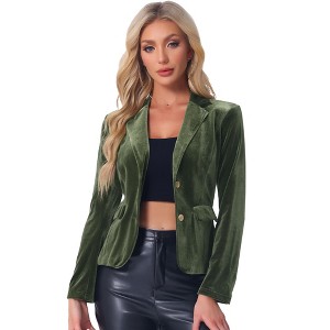 INSPIRE CHIC Women's Notched Lapel Vintage Office Button Front Velvet Blazer - 1 of 4