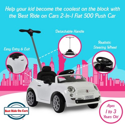 White Fiat 500 Push Car with Adjustable Handle and Music