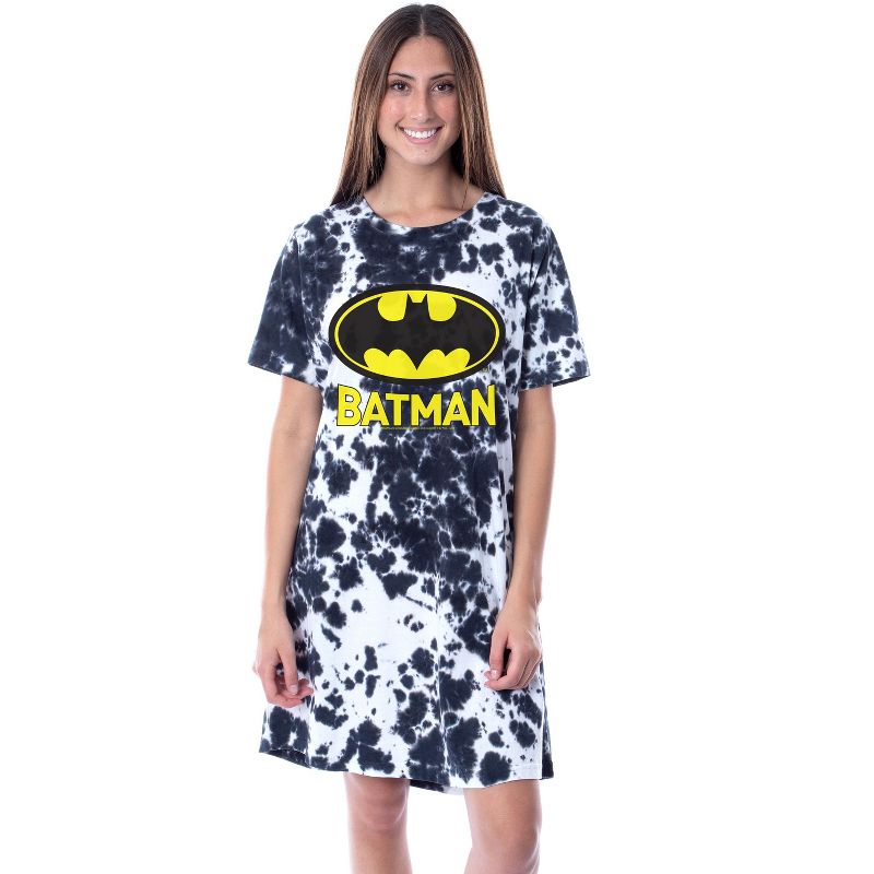DC Comics Batman Womens' Bat Symbol Nightgown Sleep Pajama Shirt Tie-Dye Multicolored, 1 of 4