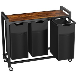 FONTOI Laundry Hamper with 3 Pull-Out Removable Laundry Bags Clothing Sorter with Shelf and Wheels, Brown&Black, 13"*28.7"*30" - 1 of 4