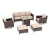 Sonkuki 6 Pieces Patio Sofa with Square Fire Pit Table and Ottomans, Wicker Conversation Couch,  Navy Blue Cushion - 2 of 4