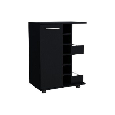 Depot E-Shop Bar Cart, Four Casters, Single Door Cabinet, Two External Shelves